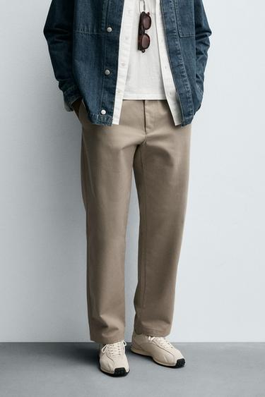 Zara TEXTURED STRAIGHT FIT PANTS - Beige