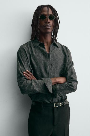 FLUID FLORAL JACQUARD SHIRT - Anthracite Grey by Zara - Image 4