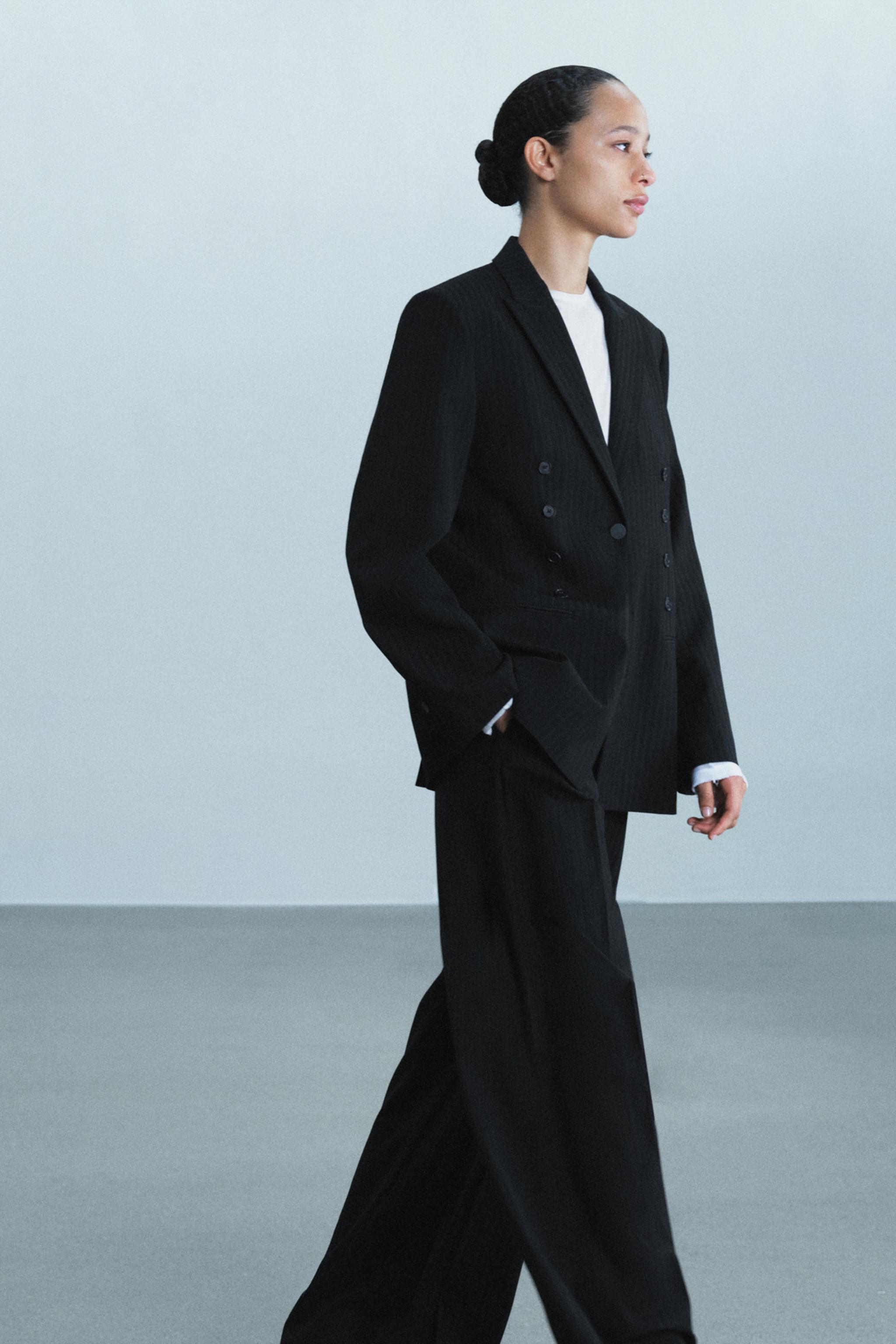 Zara ÇİZGİLİ GENİŞ PAÇA ZW COLLECTION PANTOLON görsel 6