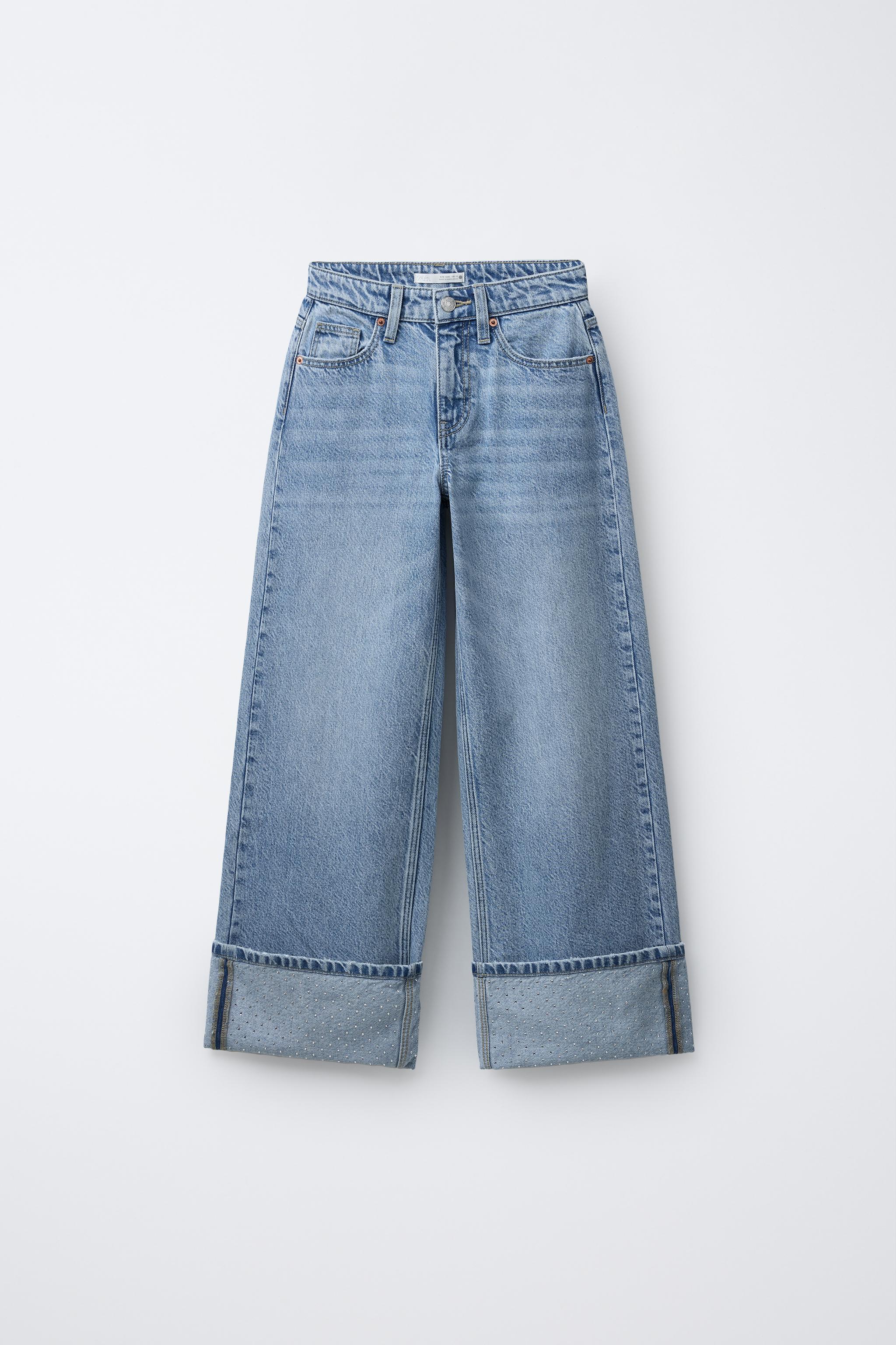 WIDE-LEG JEANS WITH RHINESTONES - Blue | ZARA New Zealand