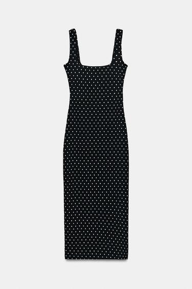 ROBE MIDI TEXTURÉE À POIS - Blanc / Noir de Zara - Image 3