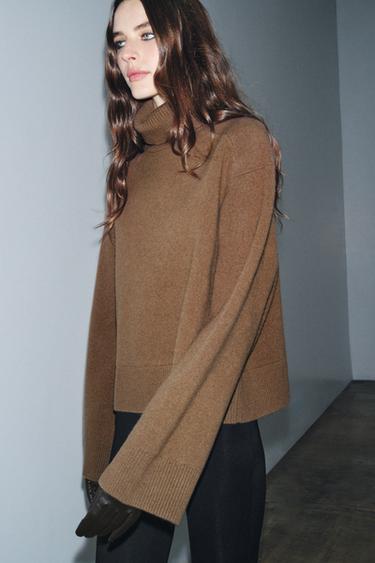 JERSEY 95% LANA CUELLO SUBIDO - Marrón claro de Zara