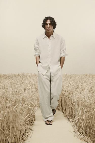 Zara 100% LINEN REGULAR FIT SHIRT - White
