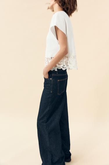 T-SHIRT COMBINÉ GUIPURE - Blanc cassé de Zara - Image 3