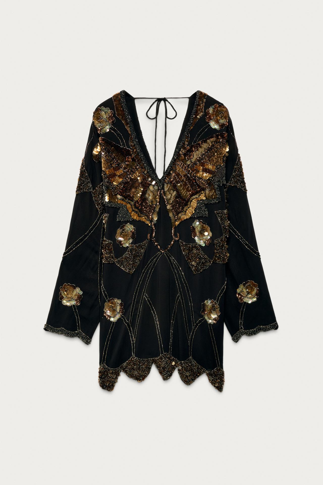 EMBROIDERED SEQUIN DRESS MARISA BERENSON X ZARA — Black