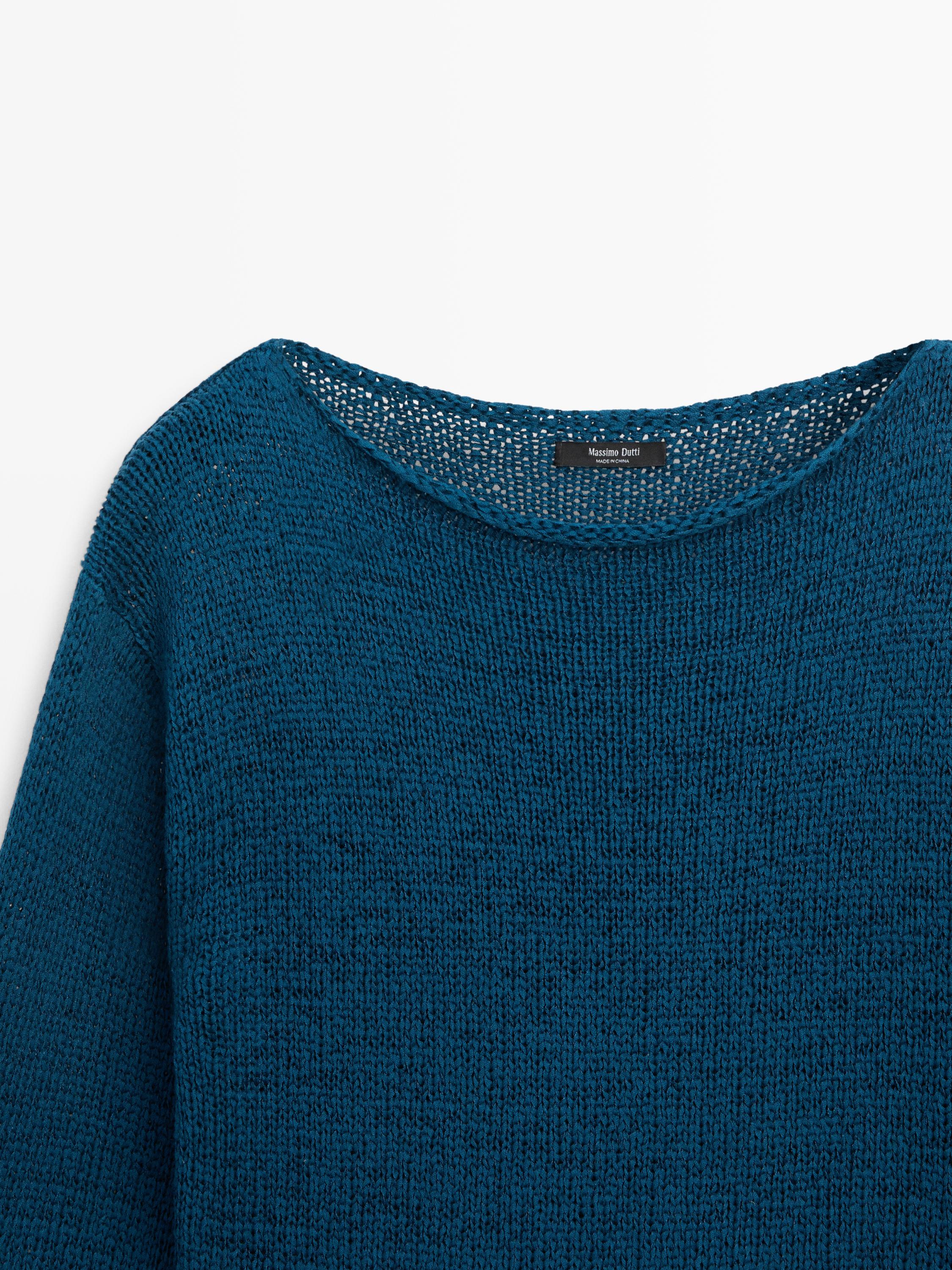 Pull en maille ajourée de coton mélang