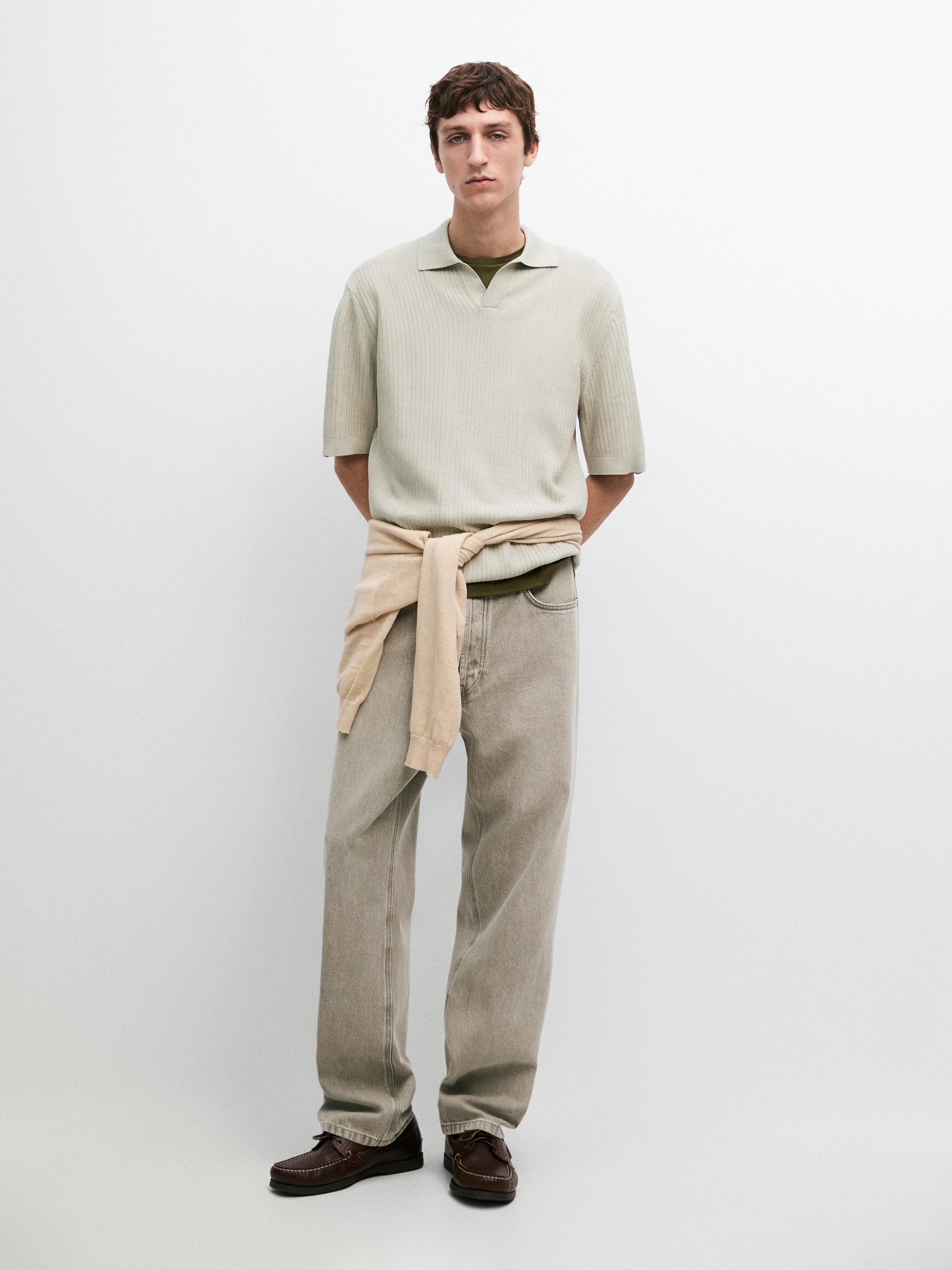 Regular fit cotton knit polo shirt