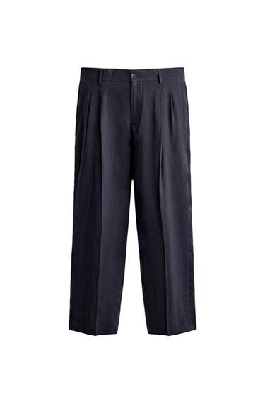 CALÇA DE TERNOS PLISSADA LINHO-ALGODÃO - Índigo da Zara
