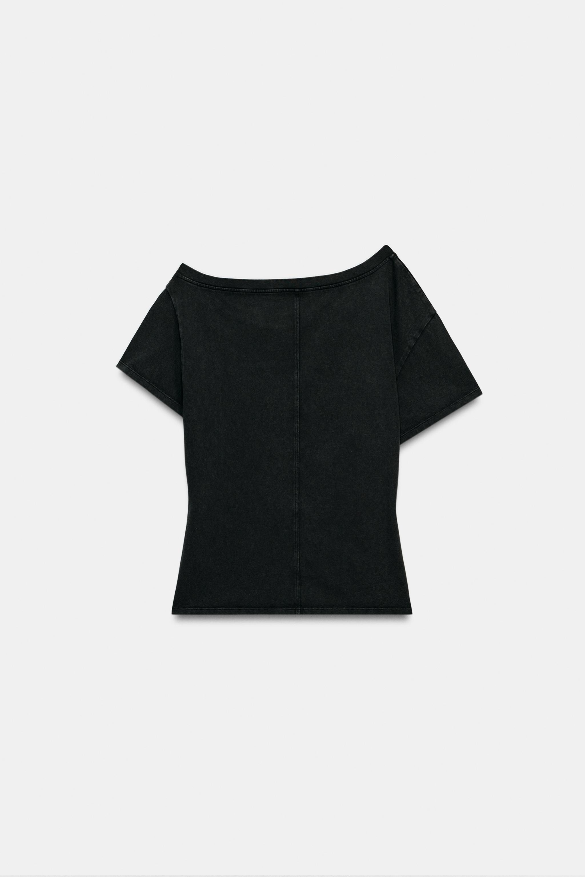 Zara KISA KOLLU AĞIR PAMUKLU T-SHIRT görsel 5