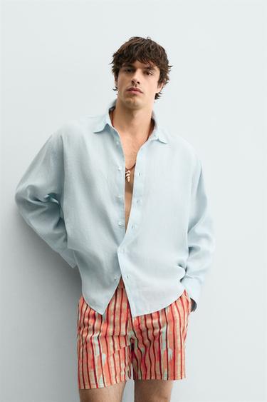 100% LINEN RELAXED FIT SHIRT - Sky blue by Zara