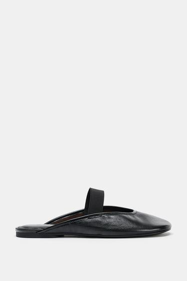 LEATHER SLINGBACK BALLET FLATS - Black by Zara - Image 0