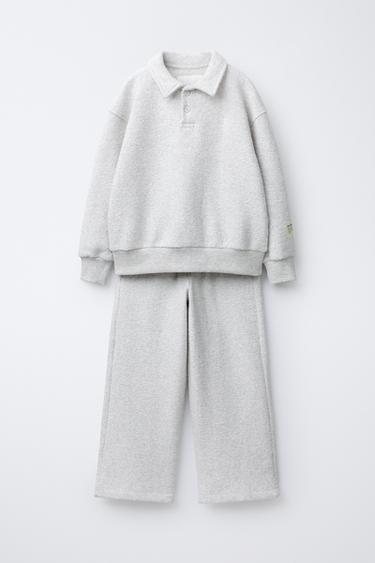 POLO EN BROEK WIDE LEG MET TEXTUUR - Grijs gemêleerd van Zara - Afbeelding 0