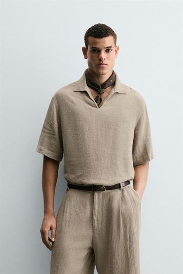 CAMISA POLO 100% LINHO - Bege-claro da Zara