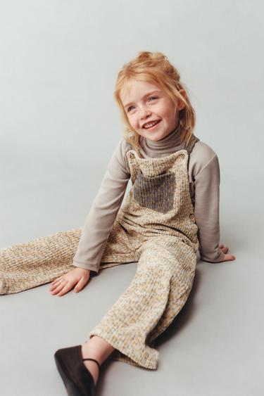 Zara LONG FLORAL CORDUROY OVERALLS - taupe brown