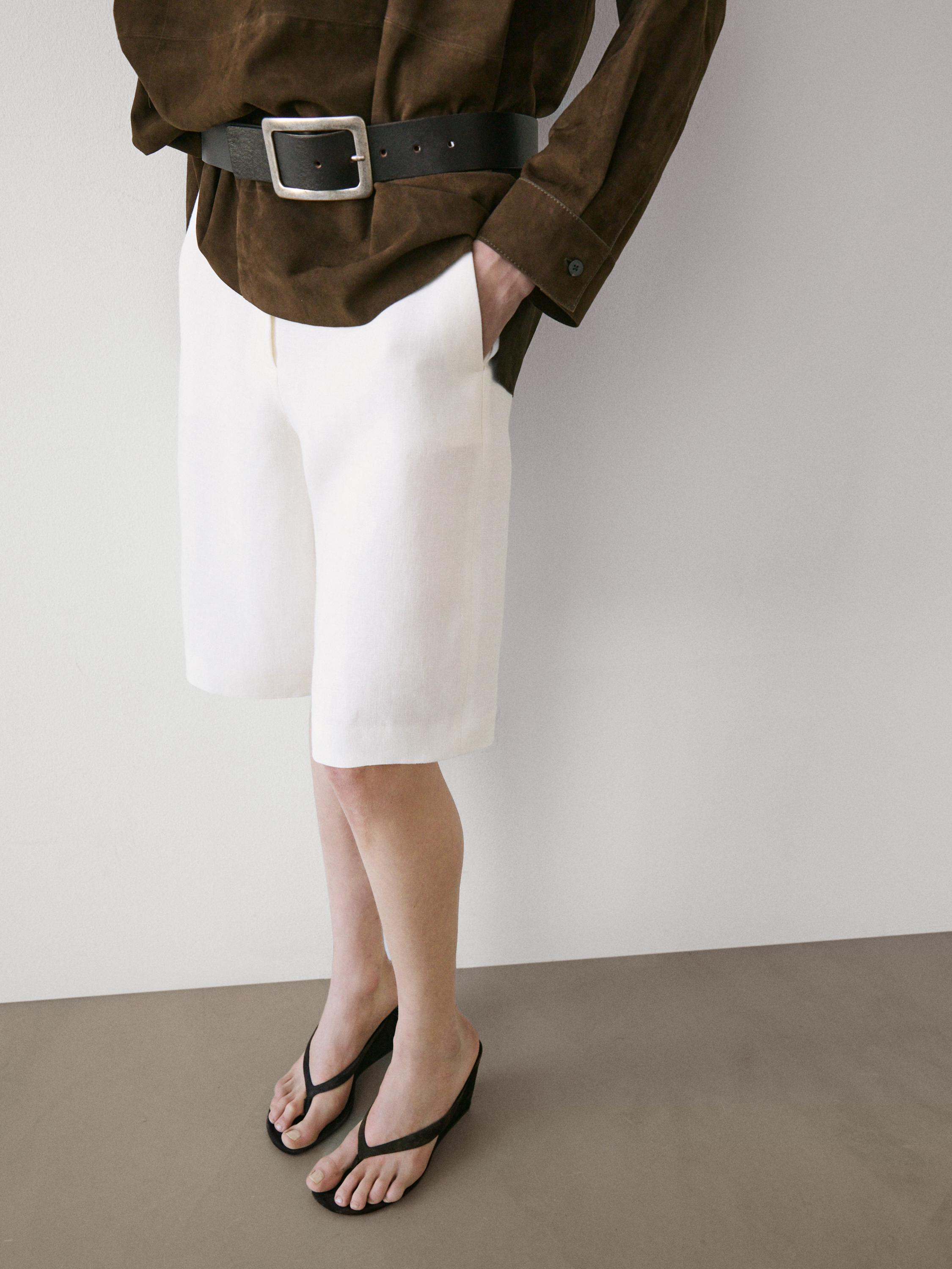 Long linen Bermuda shorts