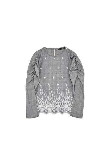 EMBROIDERED CHECKED TOP
