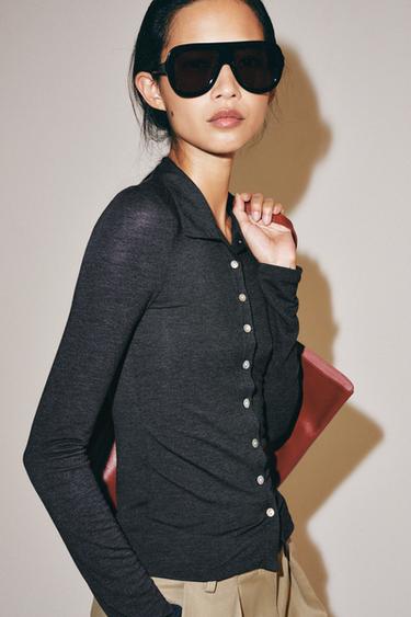 BUTTONED TOP - Grey marl by Zara