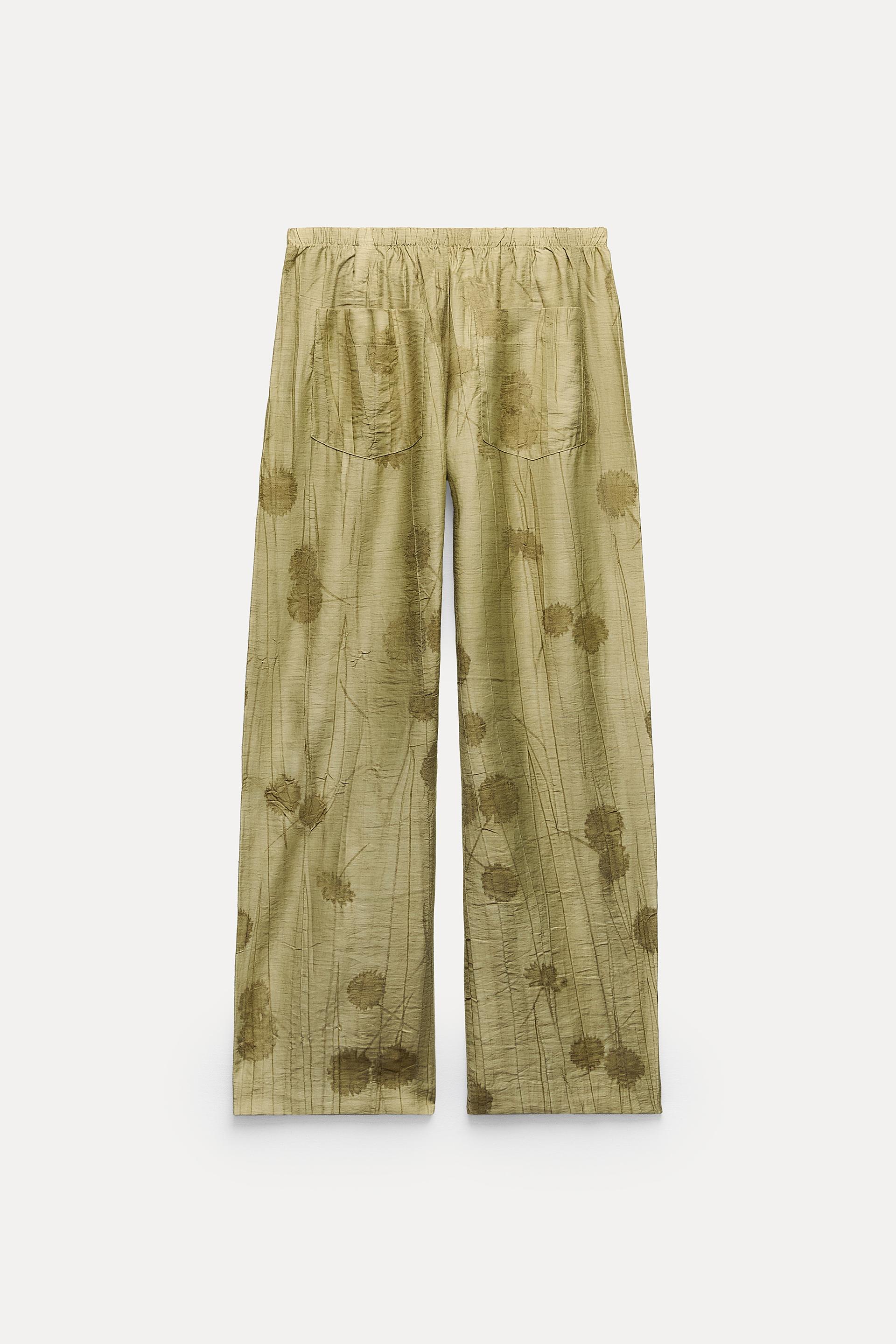 Zara Geometric Pattern Jacquard Knit Wide Leg Pants Green