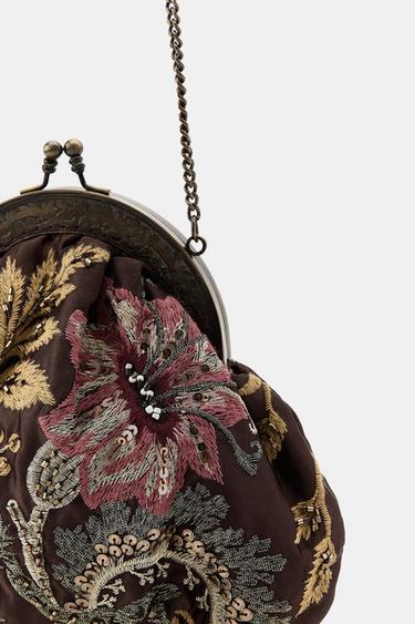 EMBROIDERED BEADED BAG - Brown by Zara - Image 2