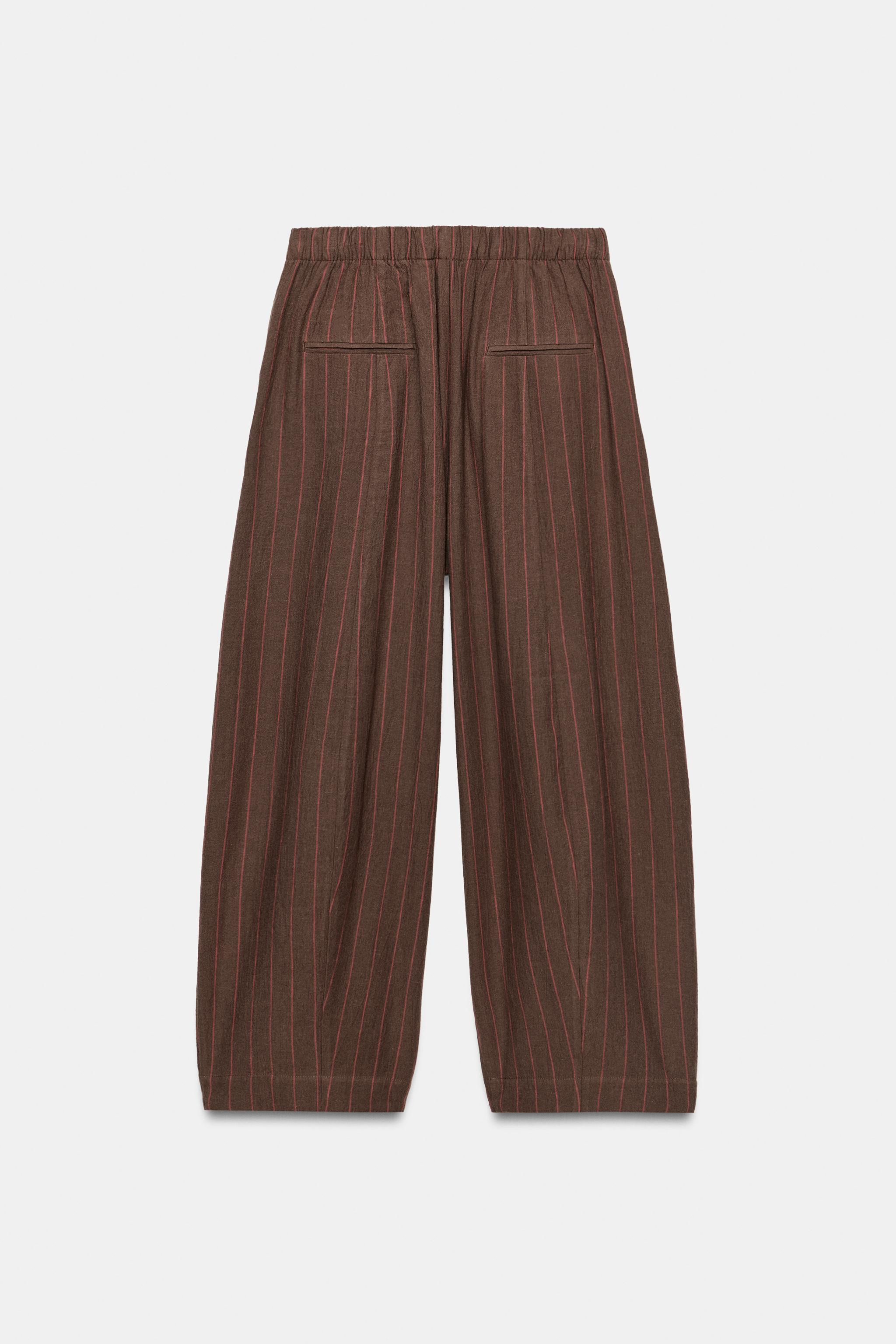 Zara ZW COLLECTION ÇİZGİLİ KETEN PANTOLON görsel 5