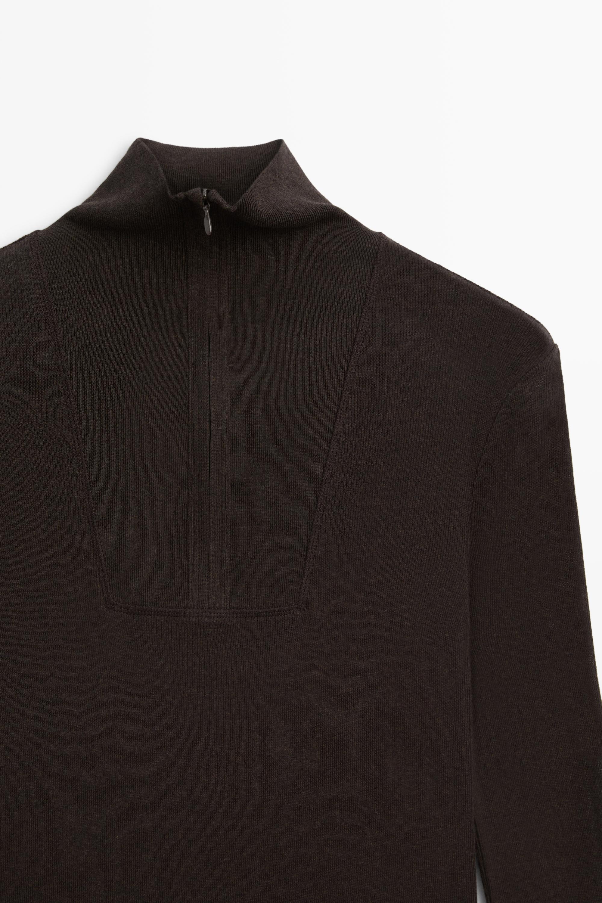 Cotton-blend quarter-zip long sleeve T-shirt