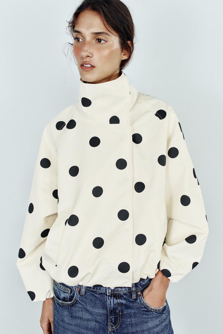 POLKA DOT BOMBER JACKET — White