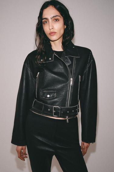 Zara ZW COLLECTION LIMITED EDITION LEATHER BIKER JACKET - Black - Image 0