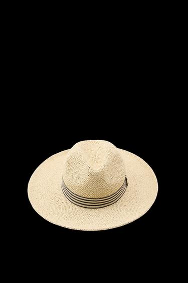 GEFLOCHENER HUT MIT GESTREIFTEM BAND - Hellbeige von Zara - Bild 0