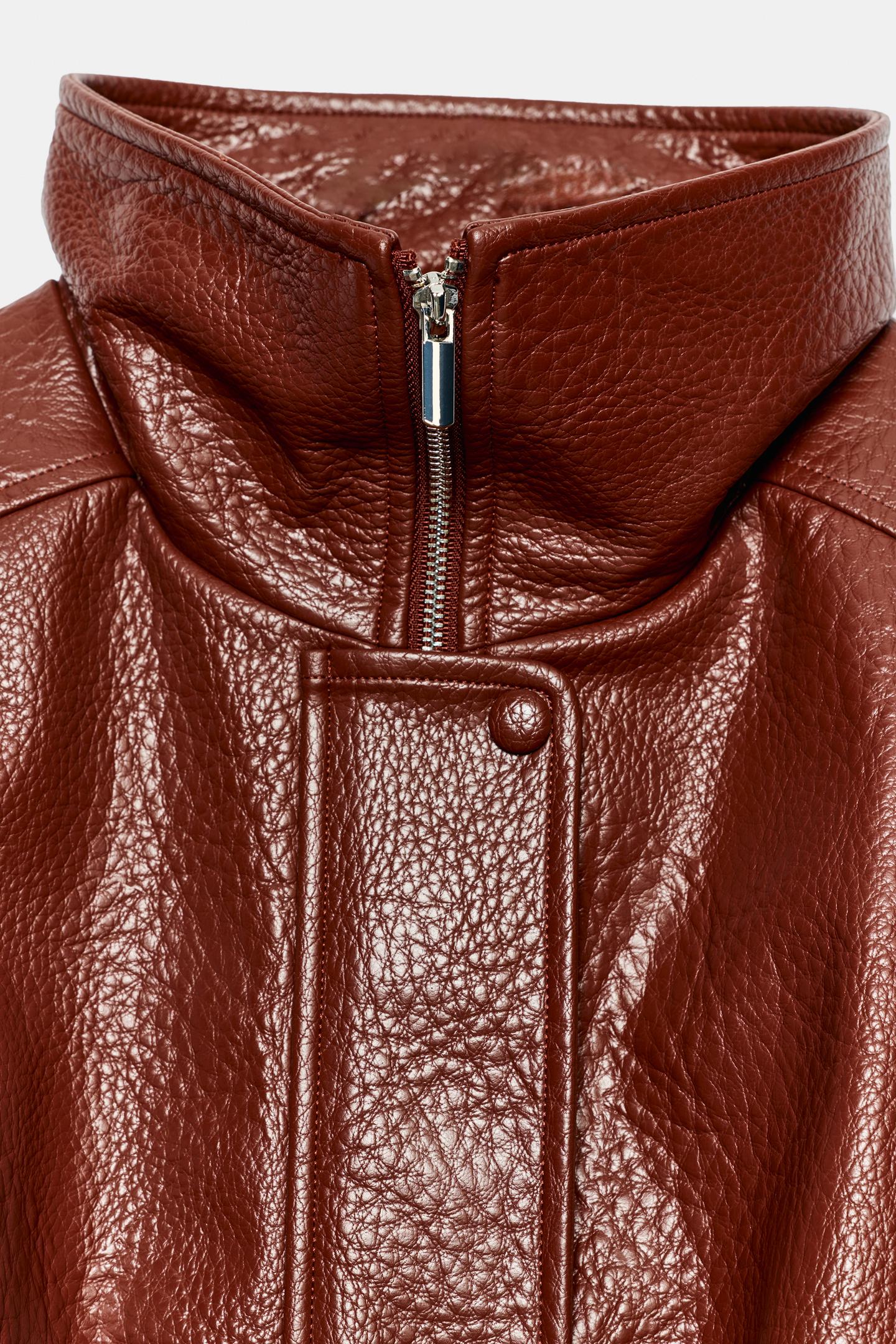 Женская куртка Zara Faux Leather Belted, цвет: Marsala — фото 8