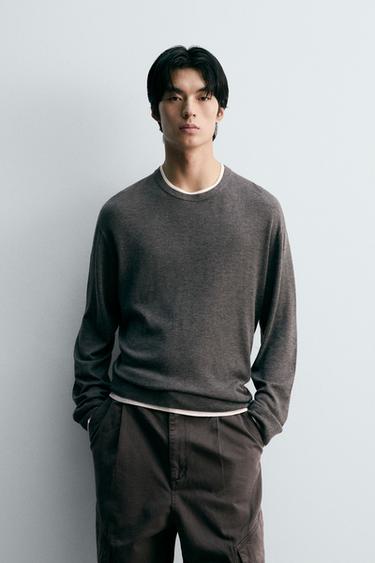 SWEATER WITH CONTRAST TRIMS - Grey marl by Zara