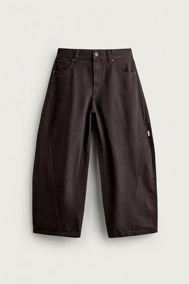 Zara 立體剪裁燈籠牛仔褲 - 棕色