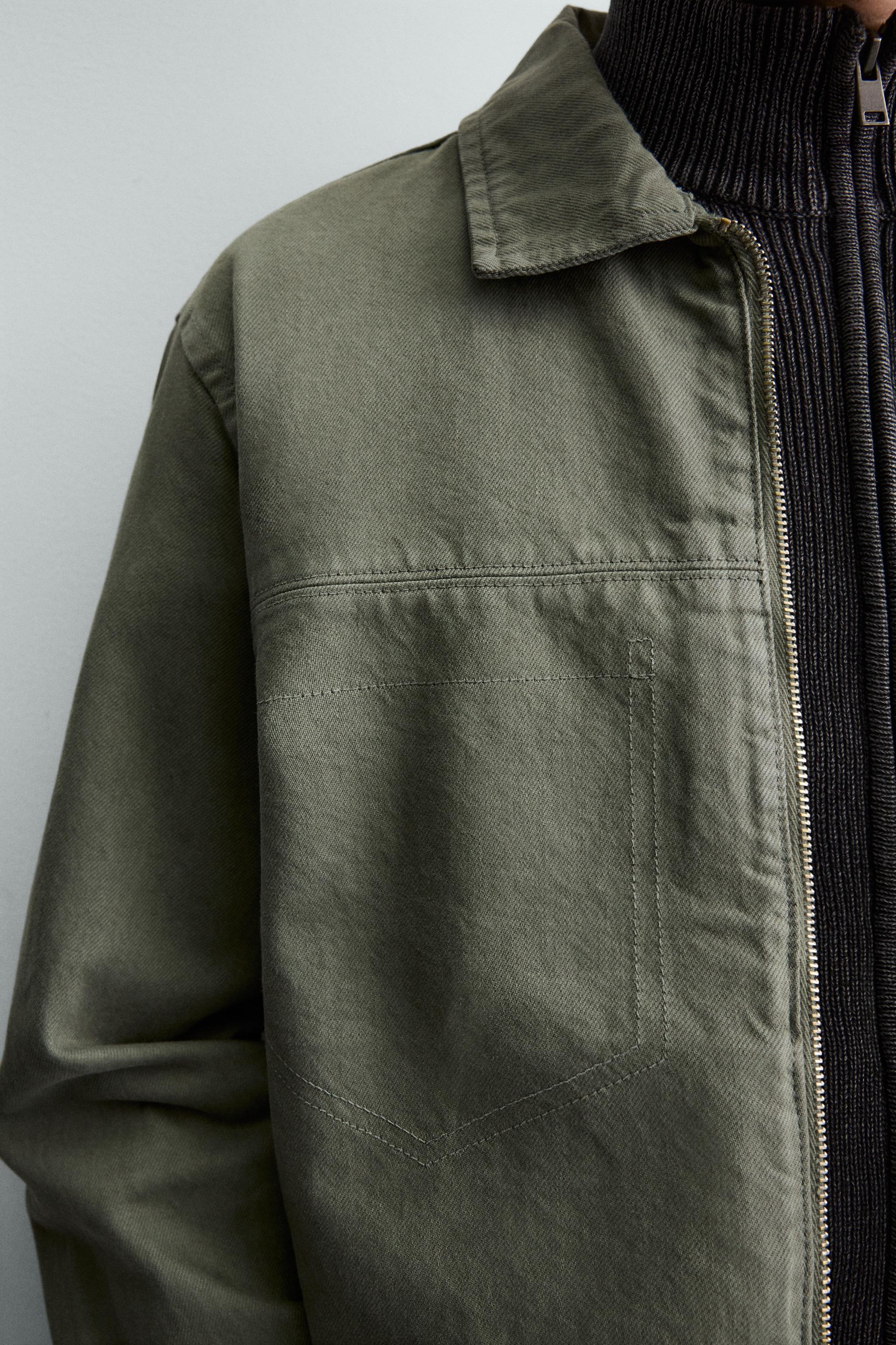 WASHED ZIP-UP OVERSHIRT - Grey green | ZARA India
