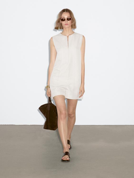 Linen blend short jumpsuit