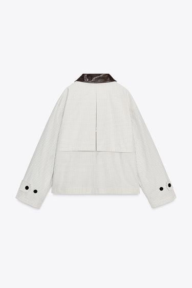 LEATHER EFFECT COLLAR SHORT TRENCH COAT ZW COLLECTION - Black / White by Zara - Image 1