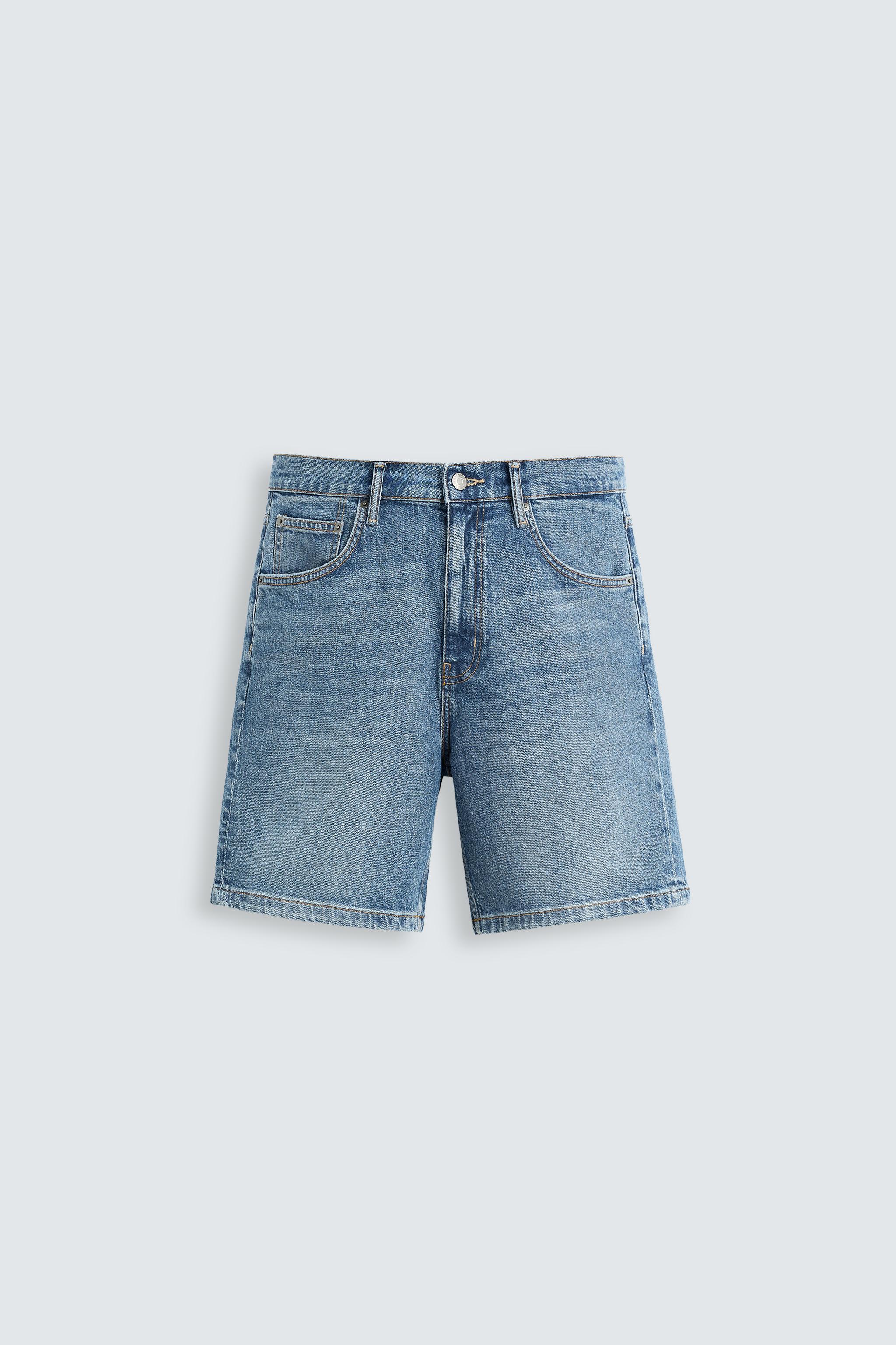 REGULAR FIT DENIM SHORTS — Mid-blue