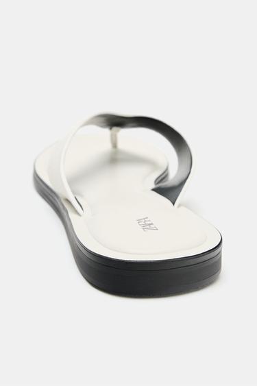 SANDALES PLATES EN CUIR - Blanc de Zara - Image 5