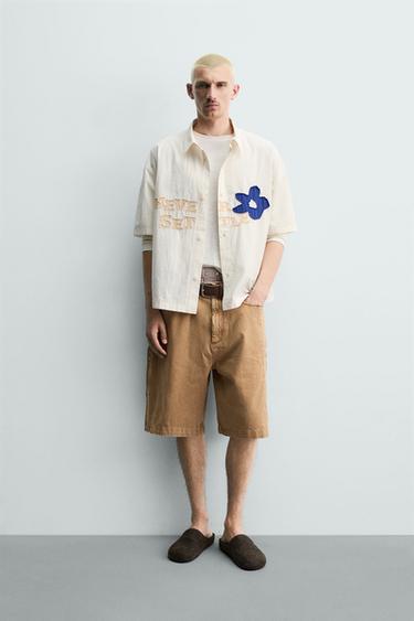 Zara RELAXED FIT TEXT PATCH SHIRT - Ecru - Image 0