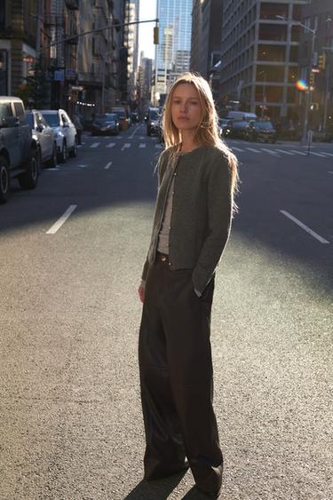 Zara PLETENI KARDIGAN SA METALNIM DUGMIĆIMA – tamni nerc