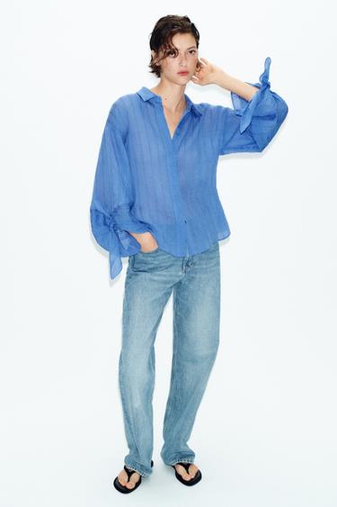 CAMISA RAYAS LAZOS - Azul de Zara