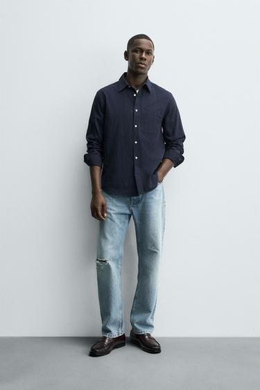 WASHED STRIPED SHIRT - Navy blue by Zara