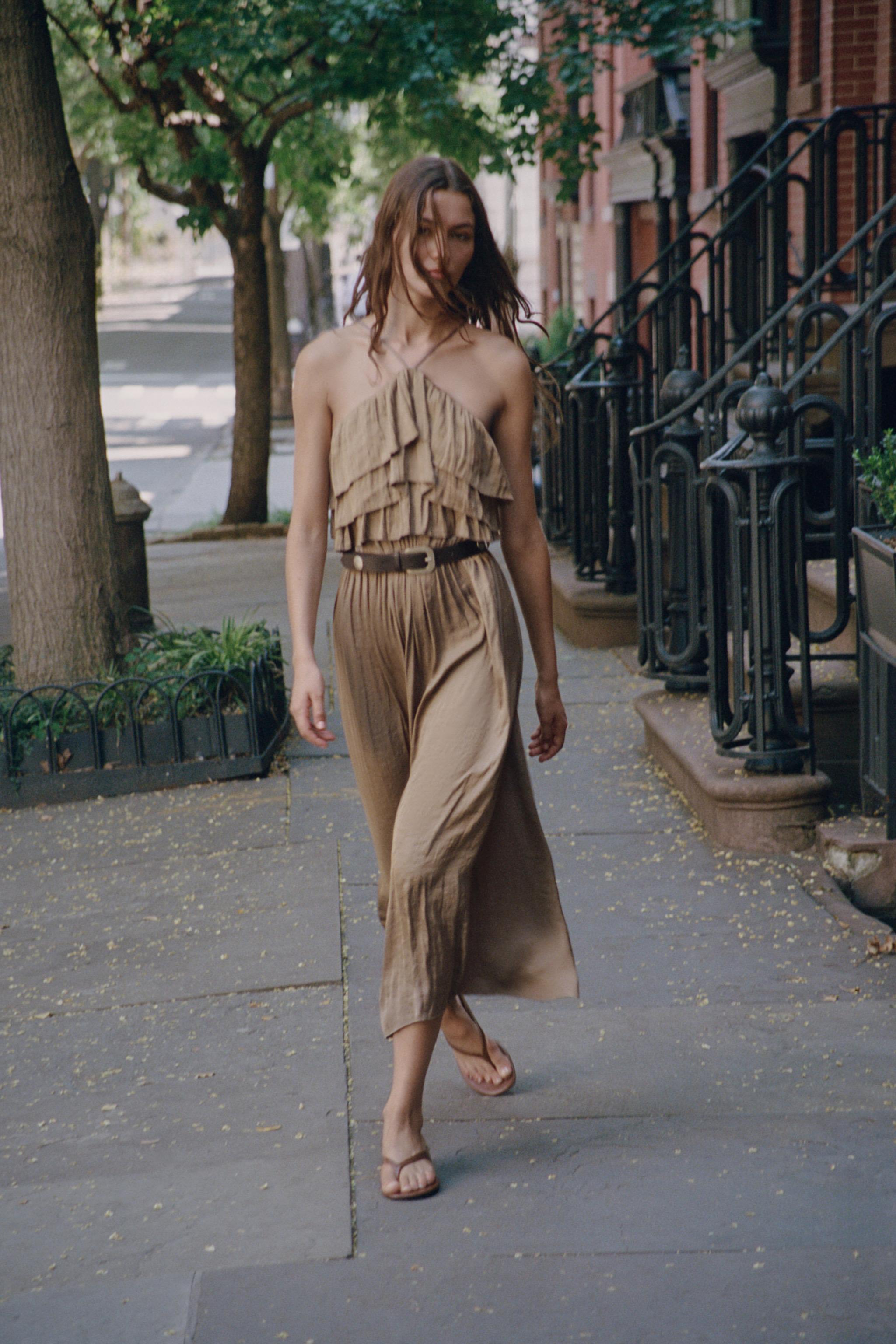 SATIN BELTED HALTER MIDI DRESS