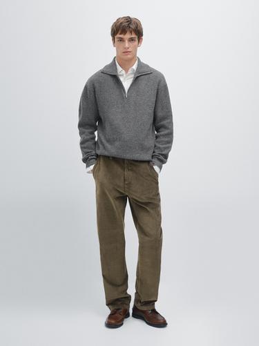 Zara Relaxed fit corduroy denim-effect trousers - Khaki - Image 0
