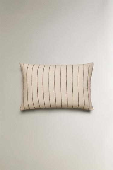 STRIPED COTTON AND LINEN PILLOWCASE - Light beige by Zara - Image 2