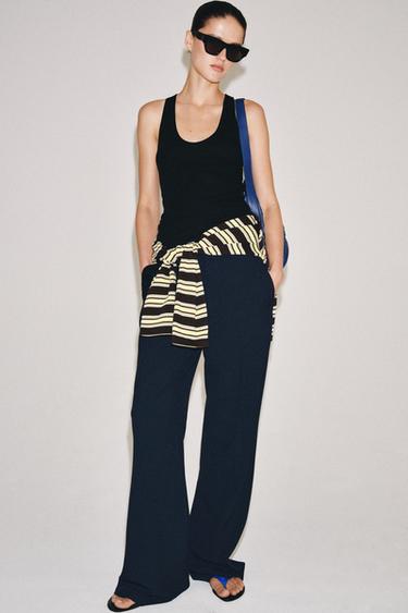ZW COLLECTION HIGH-WAIST TROUSERS - Navy blue by Zara