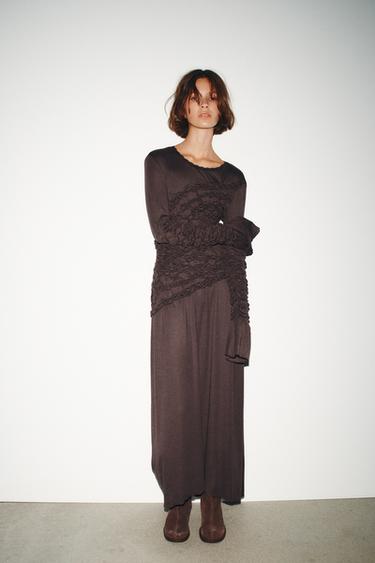 GATHERED MIDI DRESS - Brown by Zara