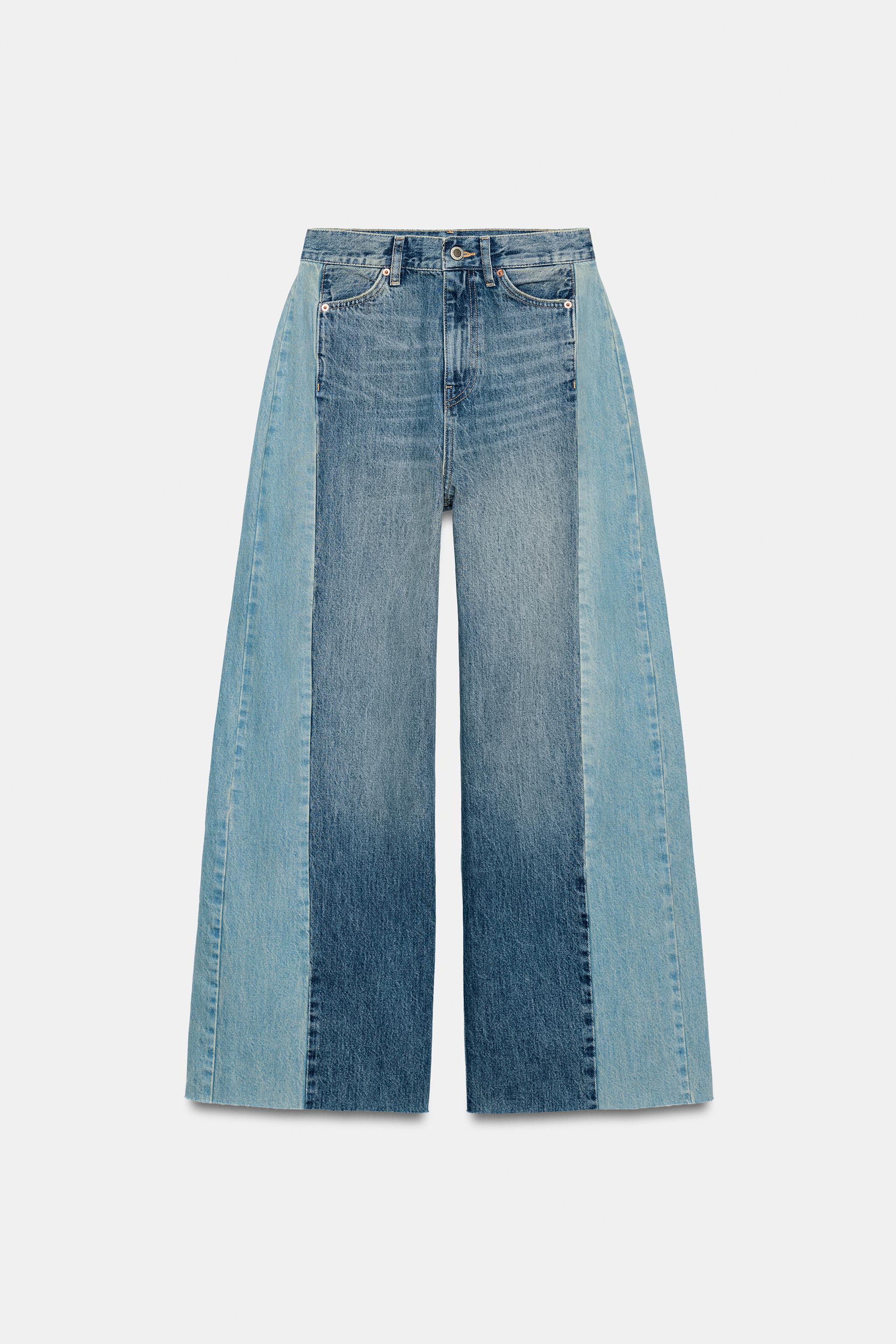 Zara ZW COLLECTION GENİŞ PAÇA ORTA BEL PATCHWORK JEAN görsel 5