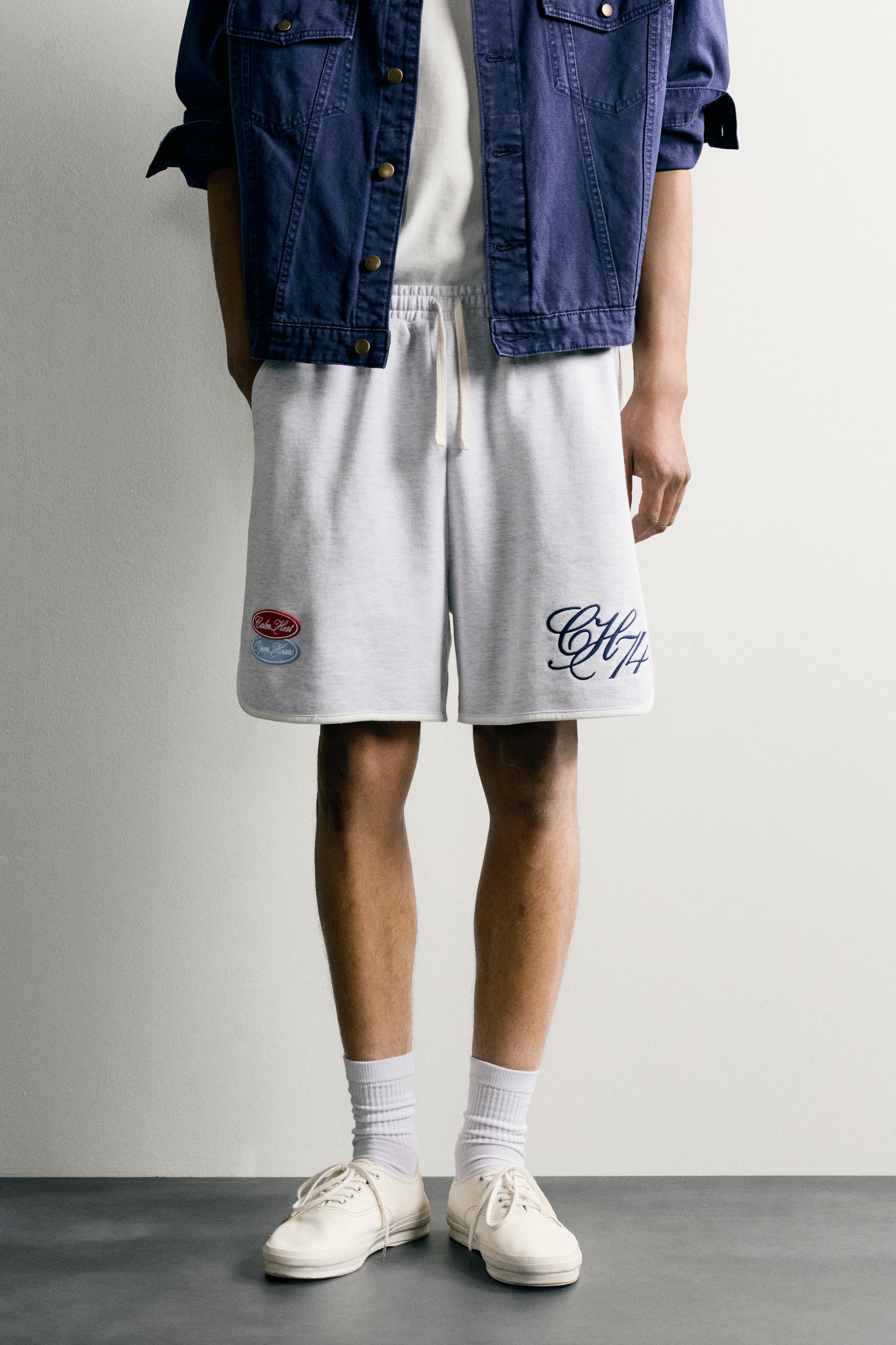 EMBROIDERED PATCH SWEATSHORTS — Gray marl