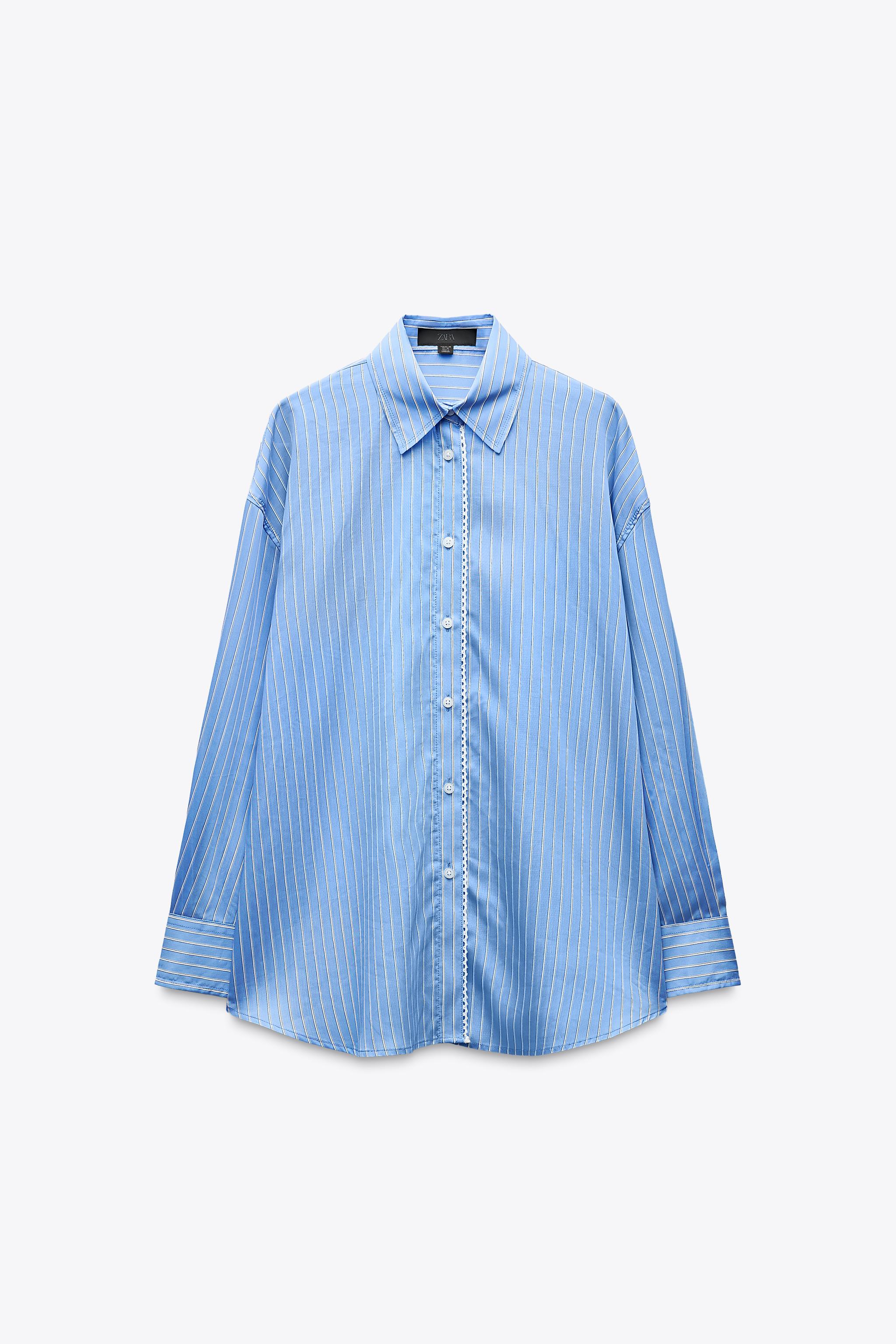 ストライプ オーバーサイズ ポプリン シャツ - 青色/白色 | ZARA