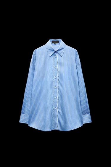GESTREIFTES OVERSIZE-HEMD AUS POPELIN - Weiß / Blau von Zara - Bild 0