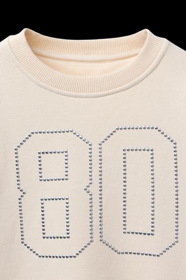 Zara NUMBER STUD SWEATSHIRT - Ecru